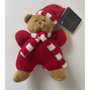 NEW Passport Plush Toys Brown Teddy Bear Rattle Red Hat Scarf Toy Lovey NWT